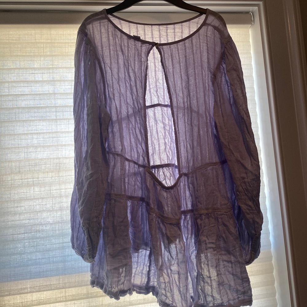 Linen open back crinkle balloon sleeves from ae in light purple